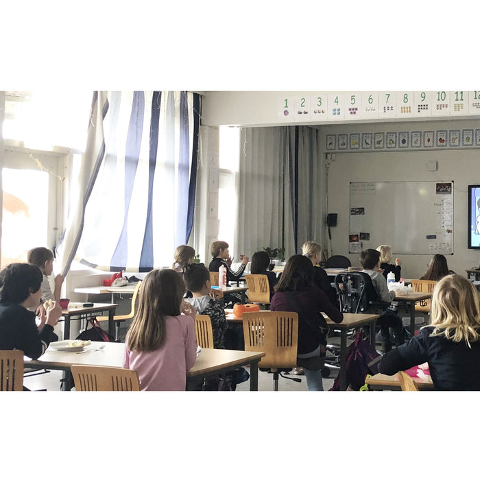 AirBird in classroom with children in Kokkedal School